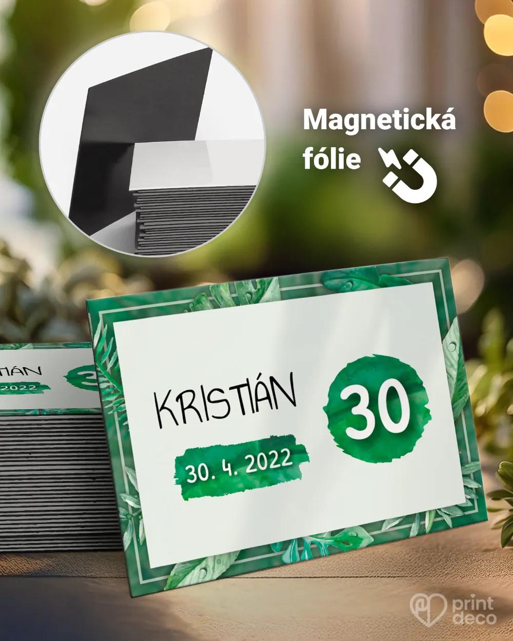 Památeční magnetky z oslavy v přírodním Greenery stylu