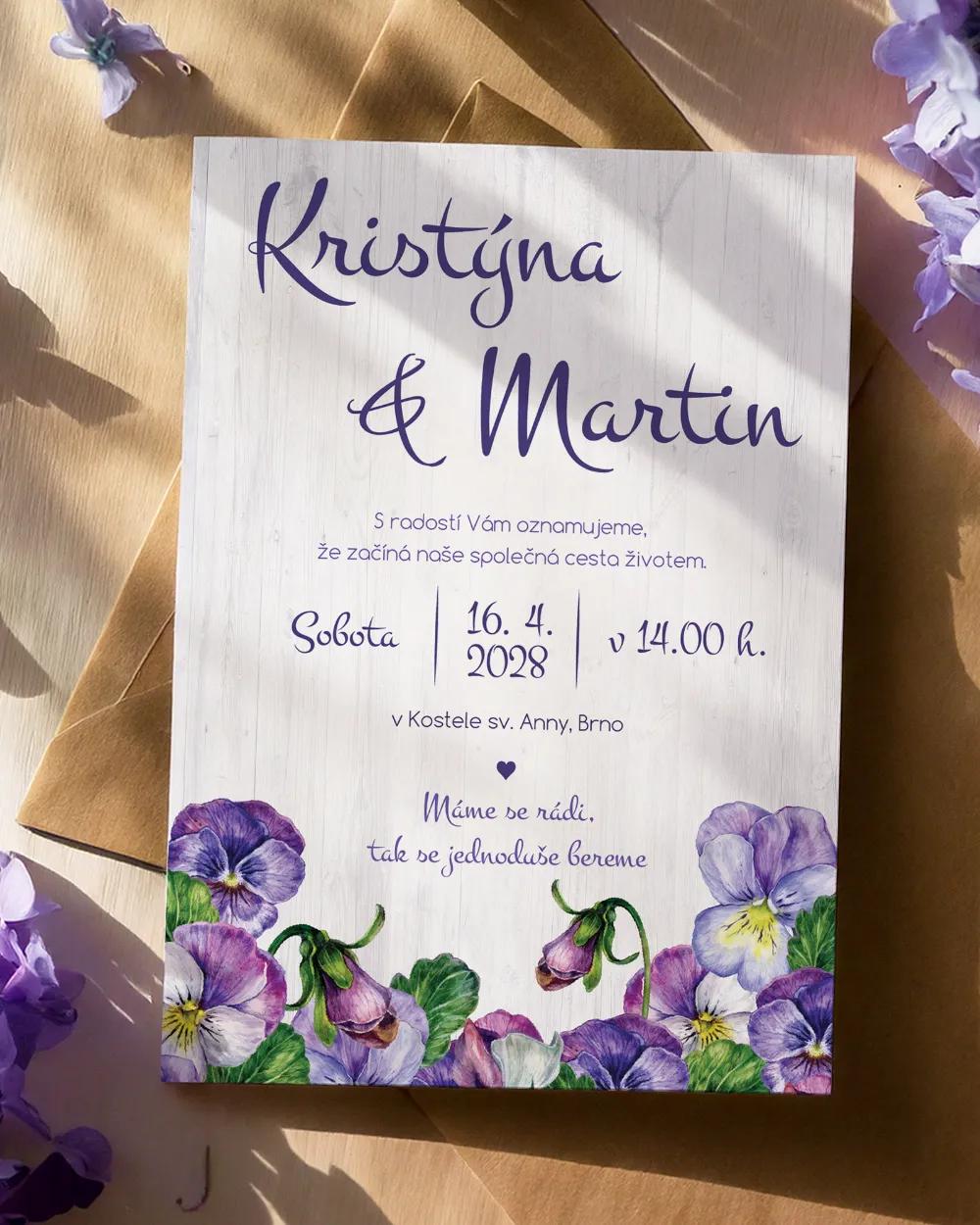 Svatební oznámení - Fialky