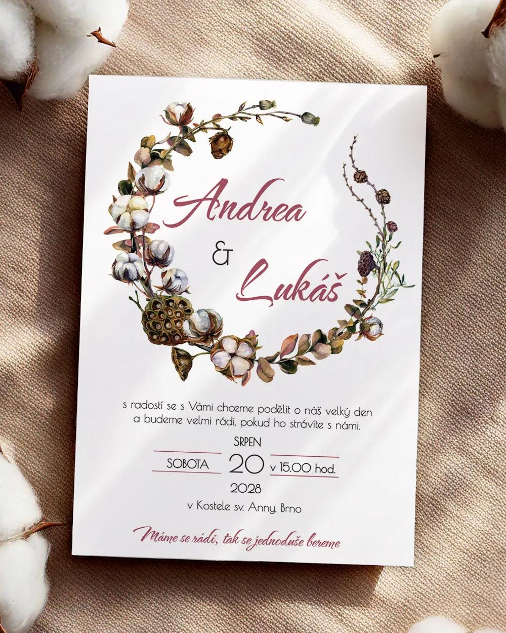 Svatební oznámení - Květ bavlny