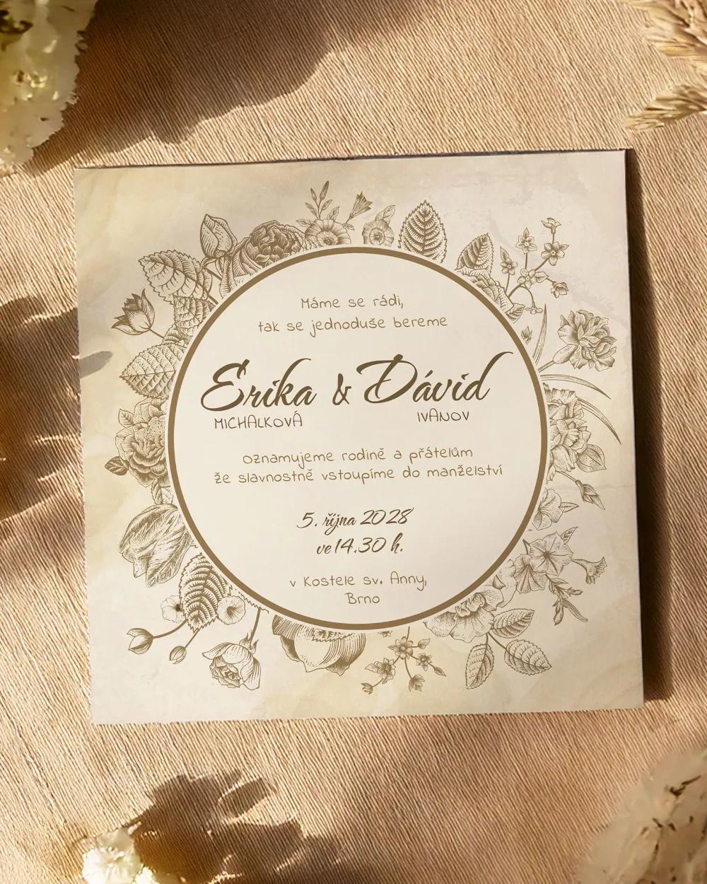Svatební oznámení - Vintage květiny