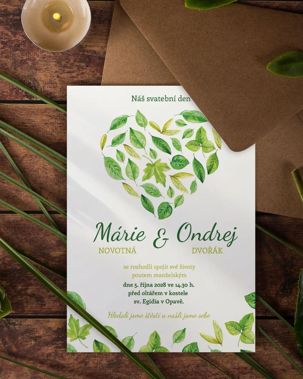 Svadobní ozámení Svěží listy II.