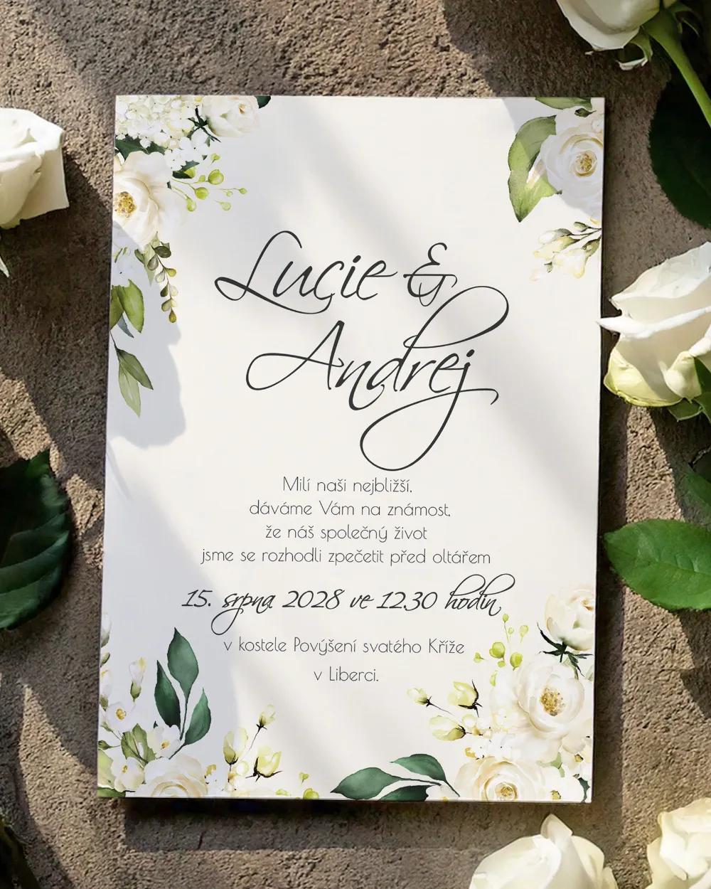 Svatební oznámení - Bílé růže 02