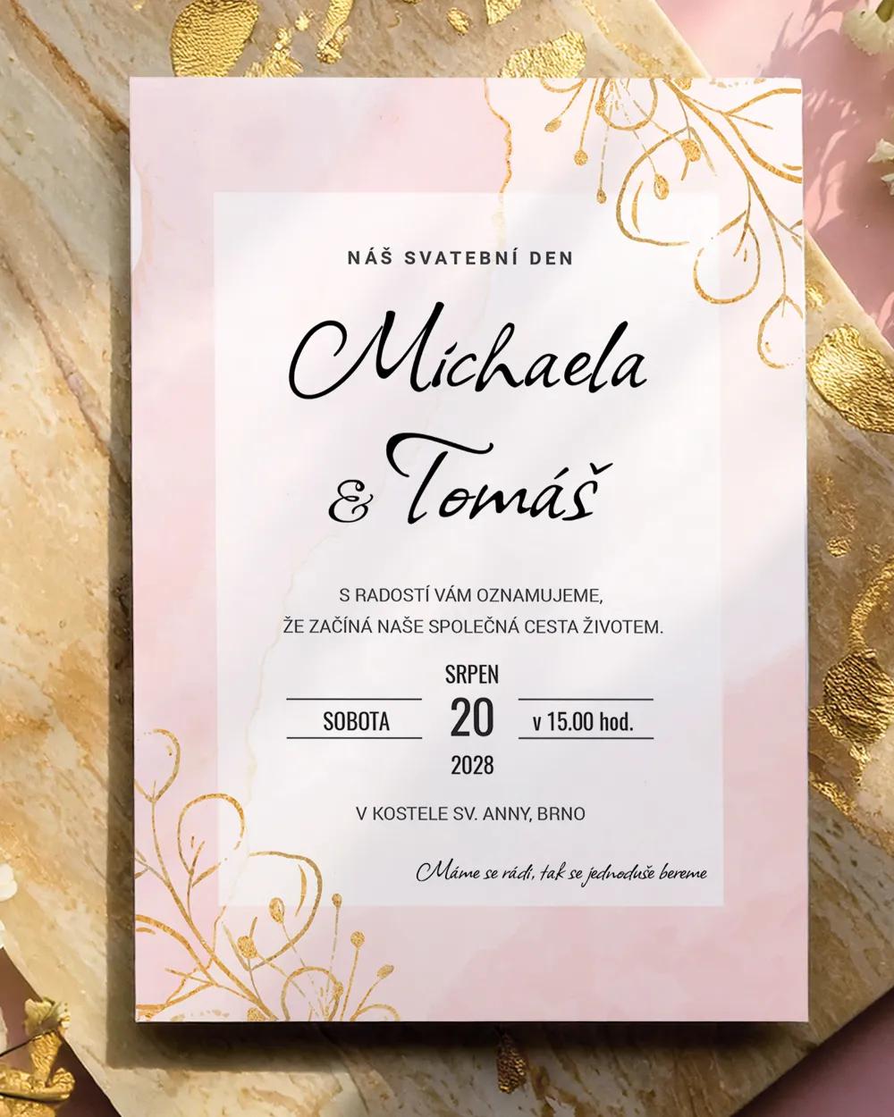 Svatební oznámení - Barevný mramor s květinami