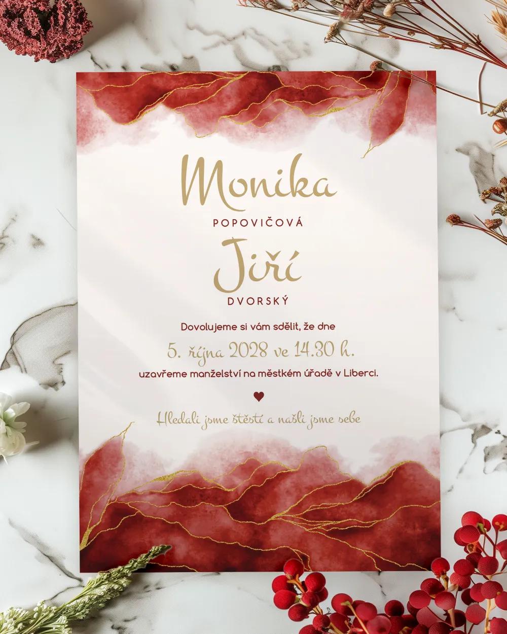 Svatební oznámení - Abstrakt 04 bordó