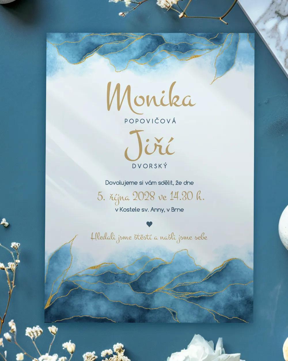 Svatební oznámení - Abstrakt 04 modrá