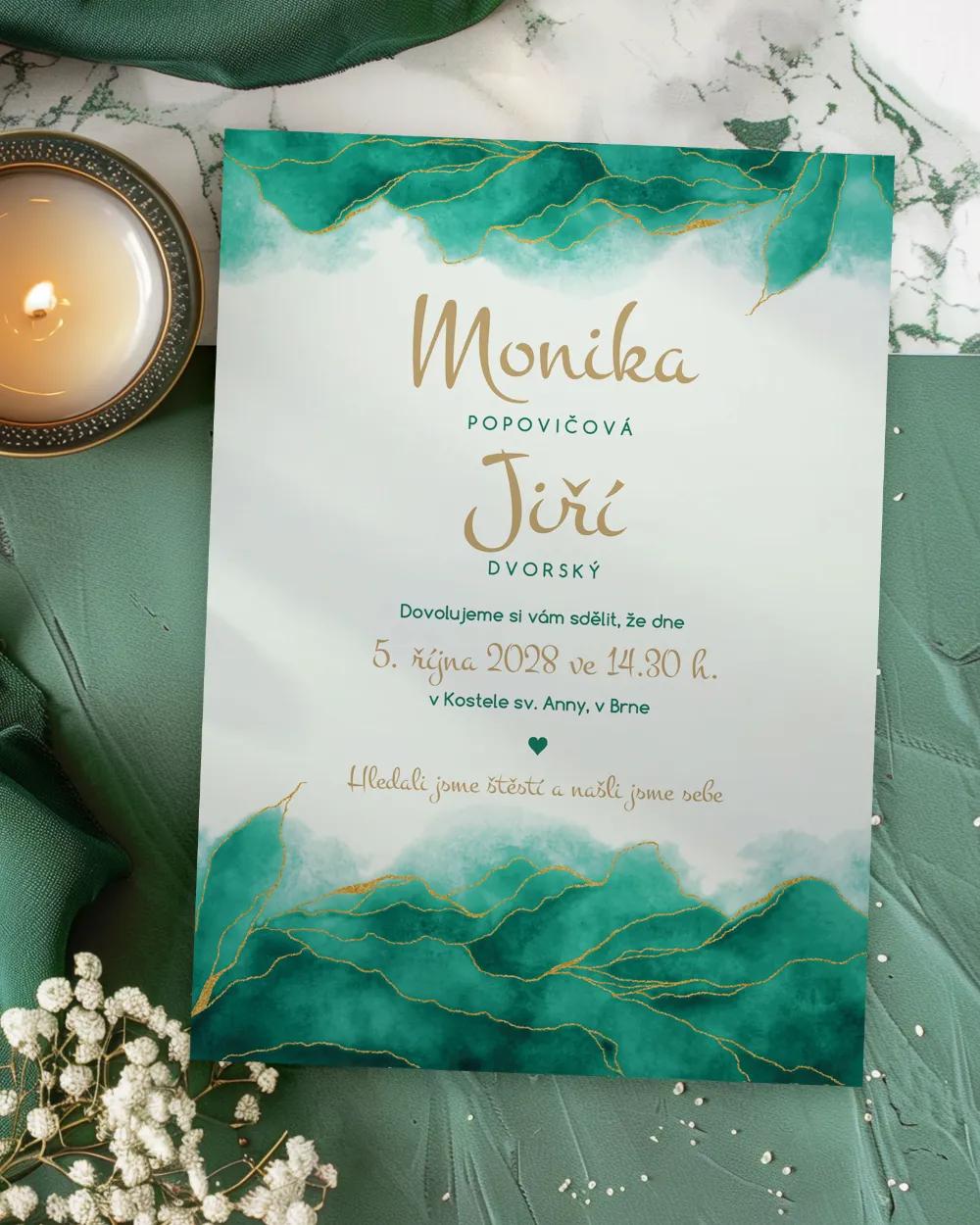 Svatební oznámení - Abstrakt 04 smaragdová