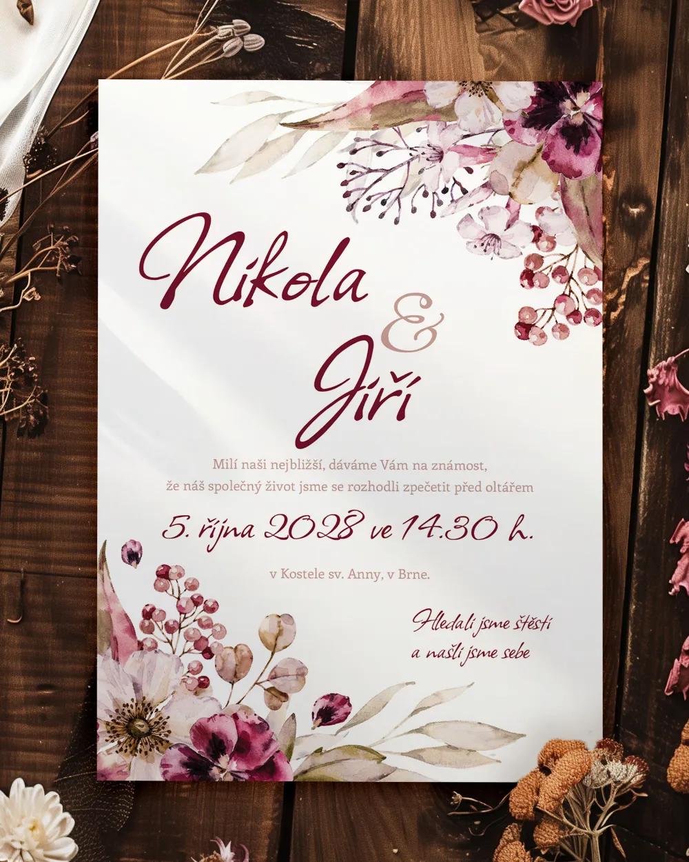 Svatební oznámení - Kytice květin