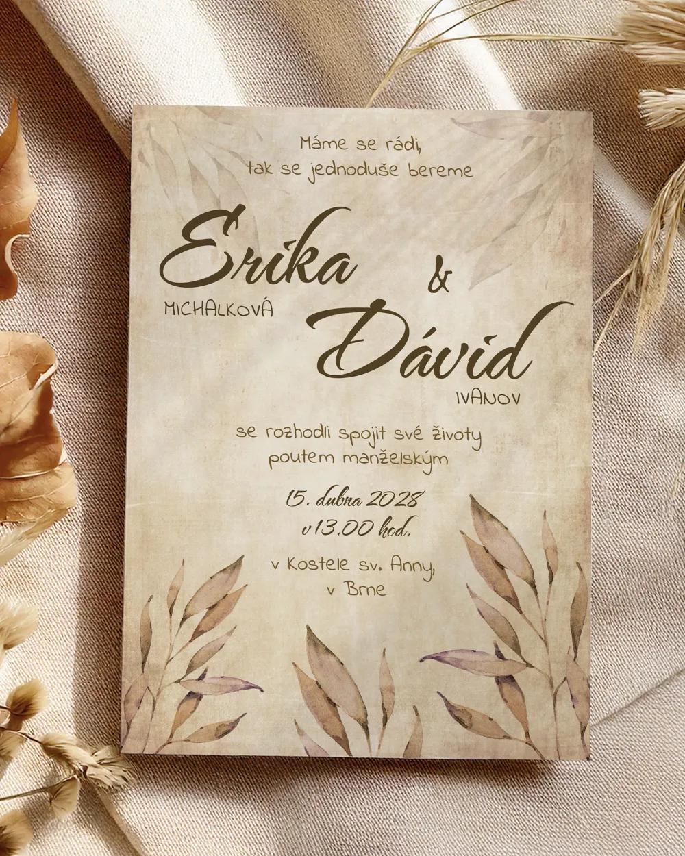 Svatební oznámení - Vintage Listy