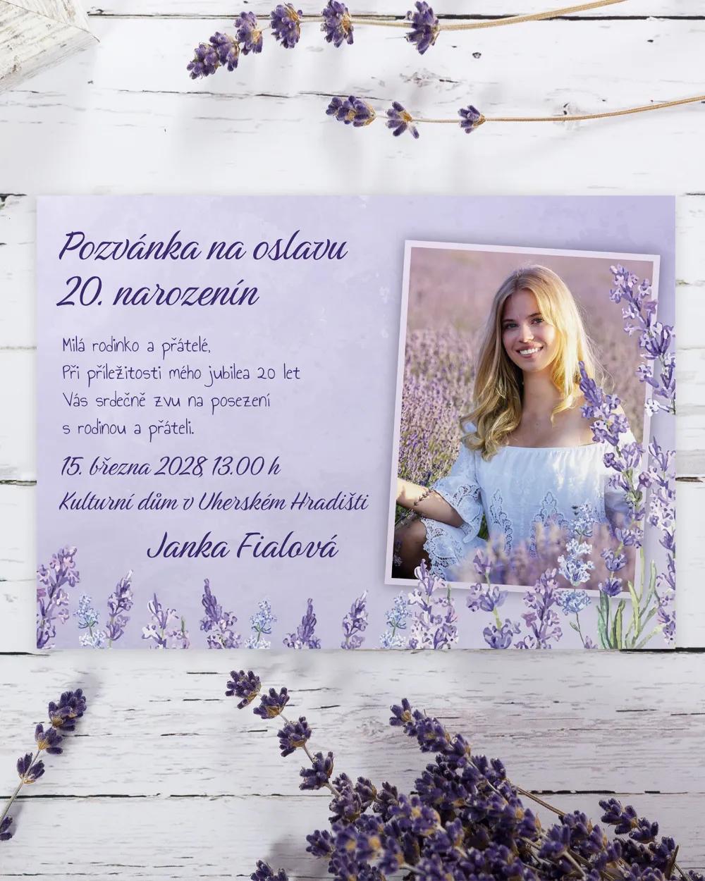 Pozvánka na narozeniny s fotkou Levandule 01