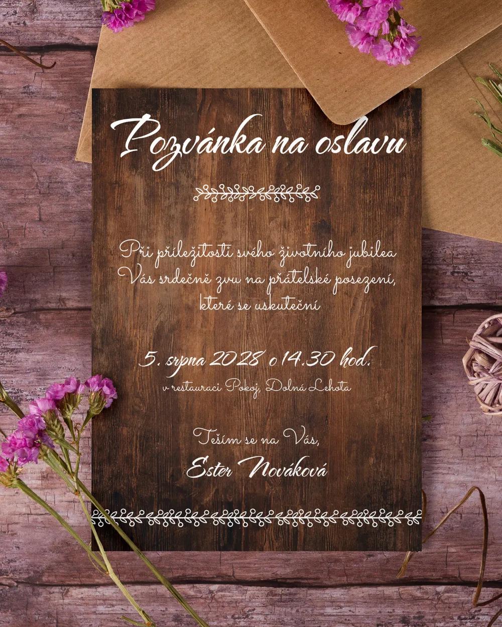 Pozvánka na narozeniny Tmavé dřevo