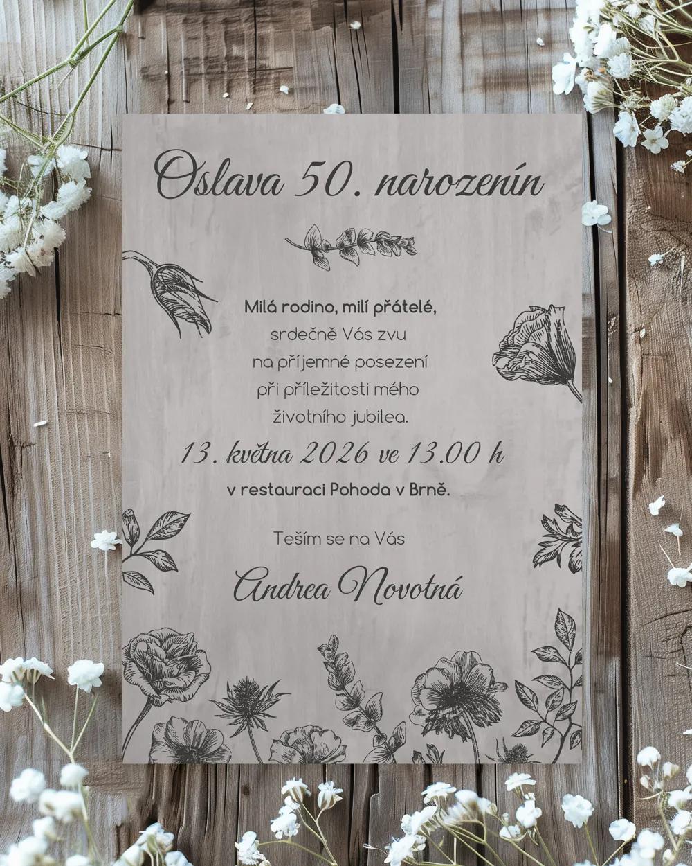 Pozvánka na narozeniny Polní květiny 01