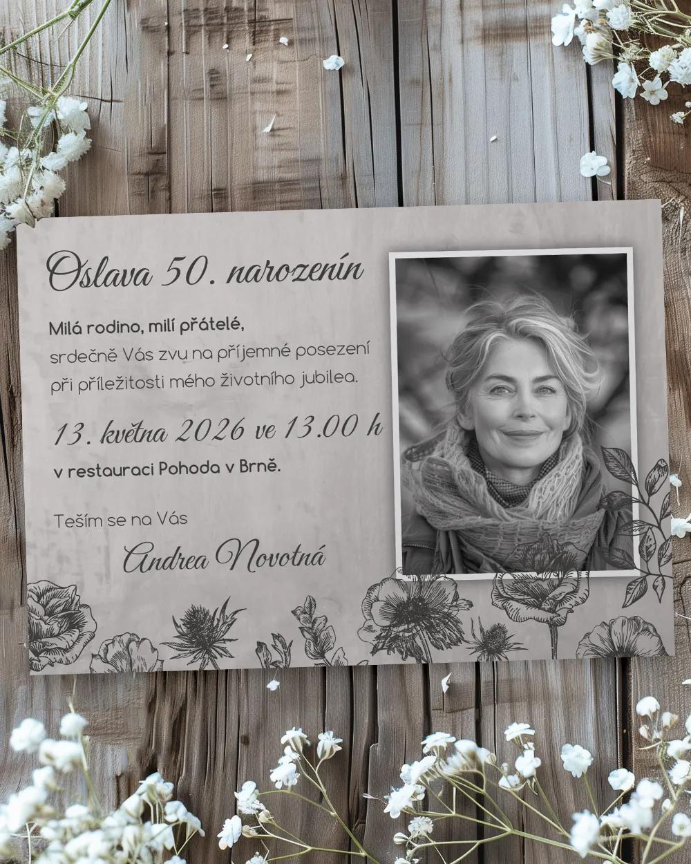 Pozvánka na narozeniny s fotkou Polní květiny 01