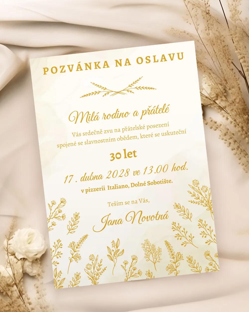 Pozvánka na narozeniny Zlaté květiny 02