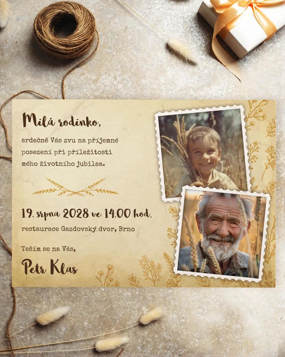 Pozvánka na narozeniny s fotkou Vintage květiny