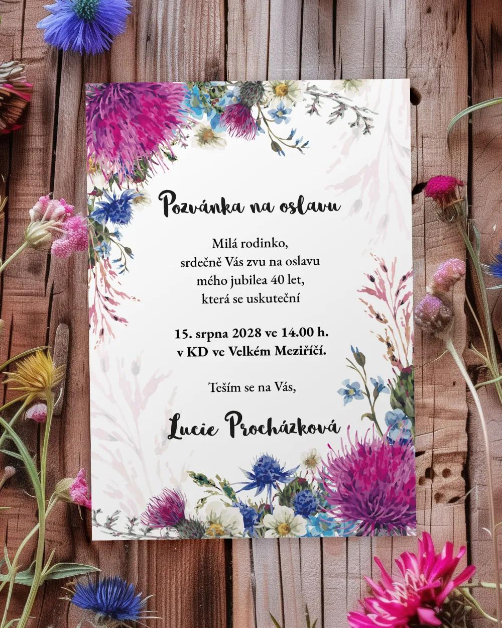 Pozvánka na narozeniny Polní květiny 02