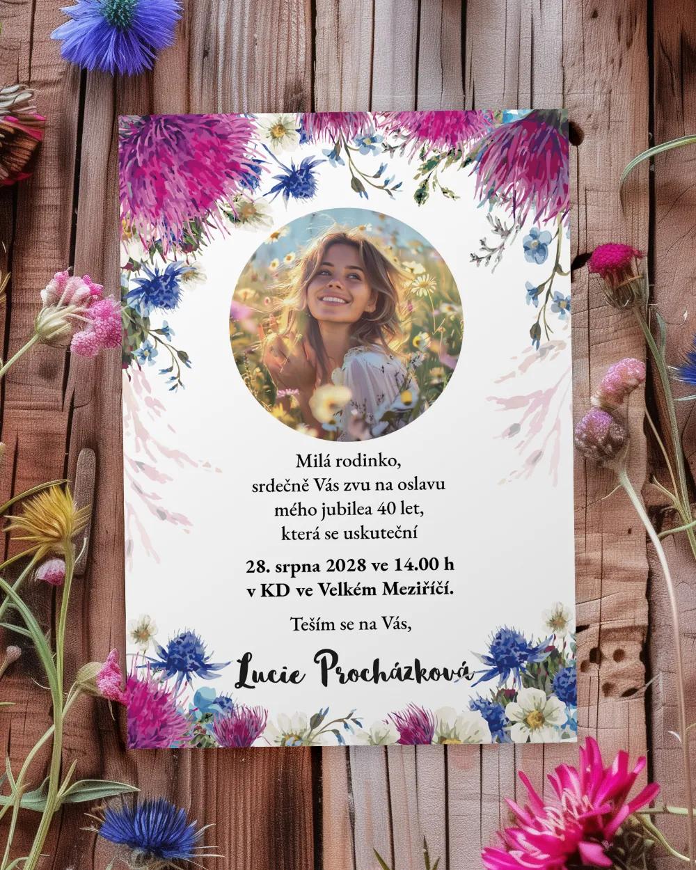 Pozvánka na narozeniny s fotkou Polní květiny 02