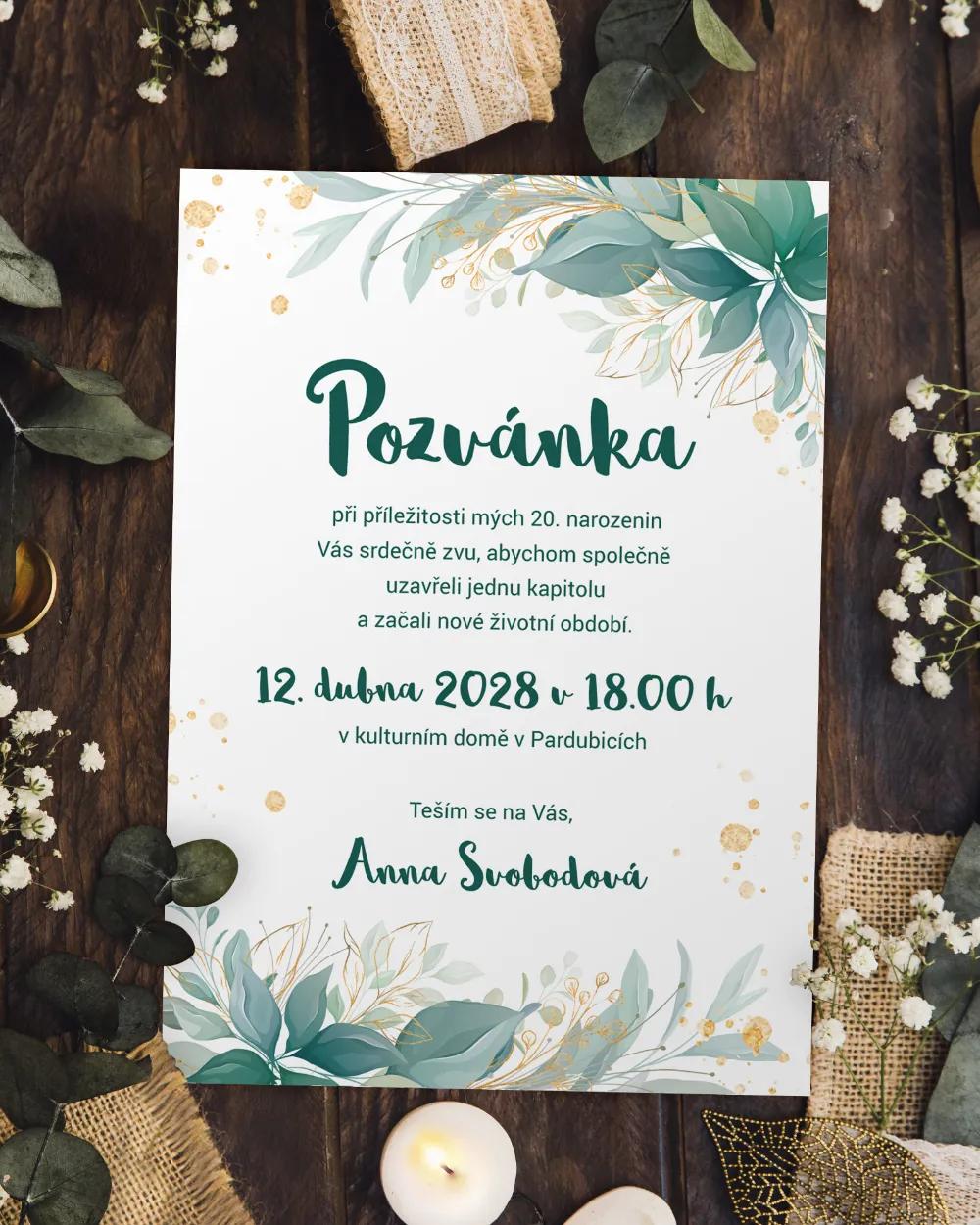 Pozvánka na narozeniny Greenery 02