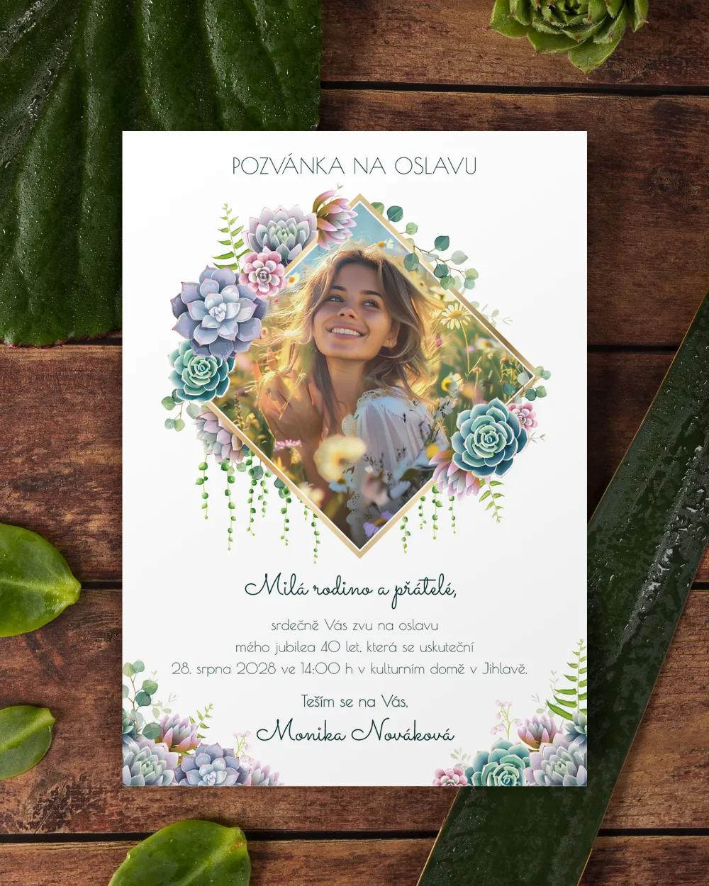 Pozvánka na narozeniny s fotkou Sukulenty