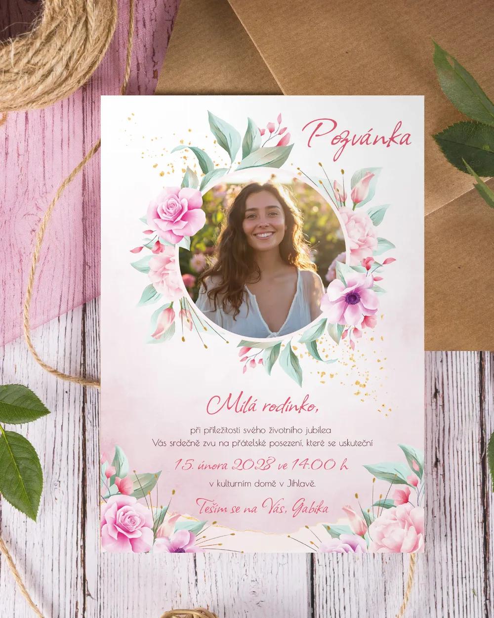 Pozvánka na narozeniny s fotkou Šípové růže 03