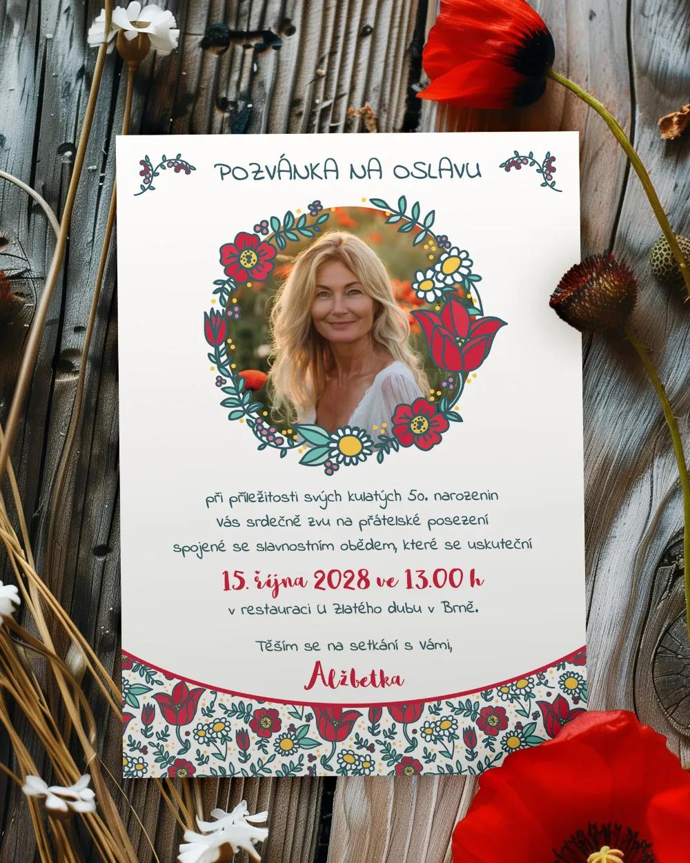 Pozvánka na narozeniny s fotkou Polní máky 02
