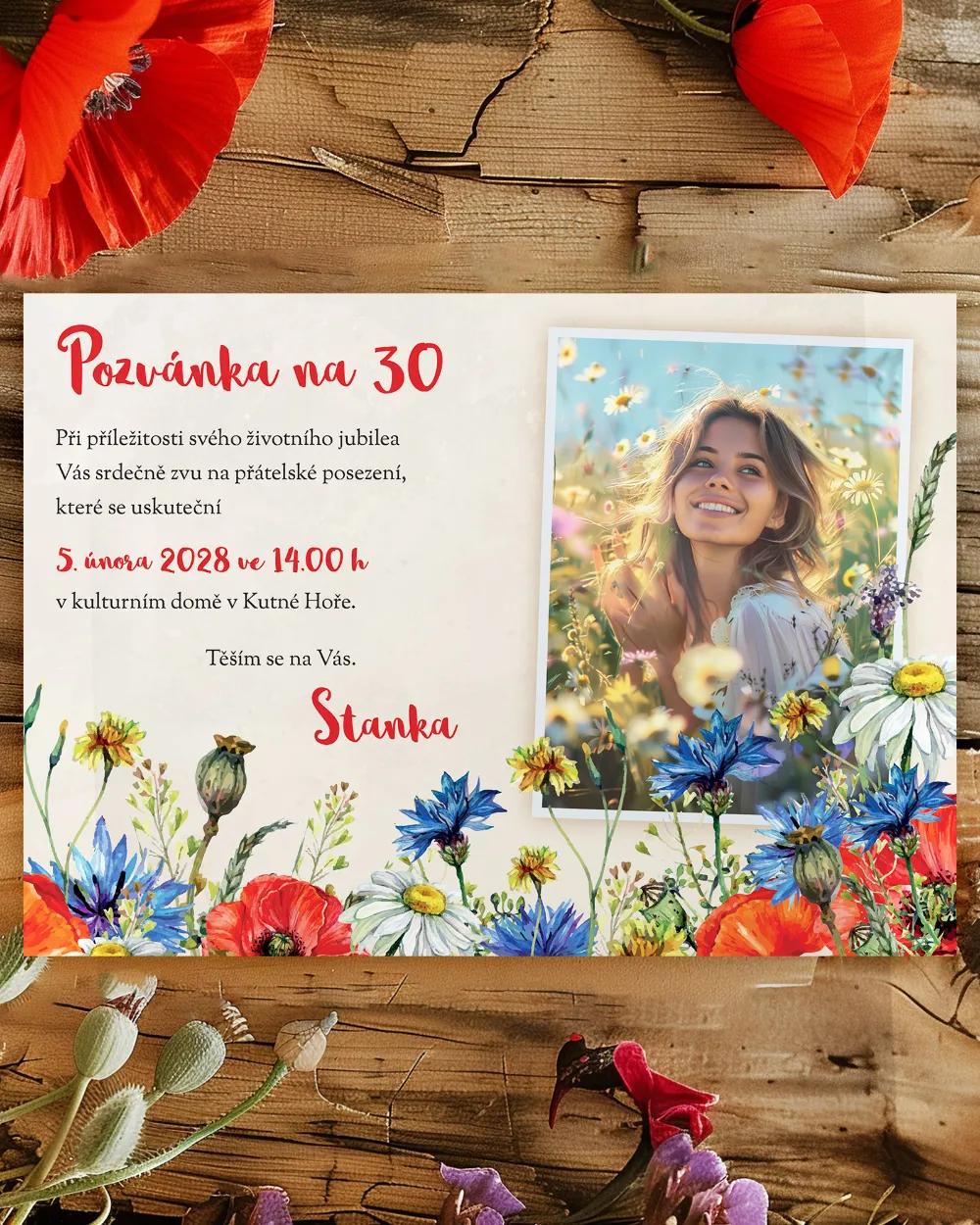 Pozvánka na narozeniny s fotkou Polní květiny 04
