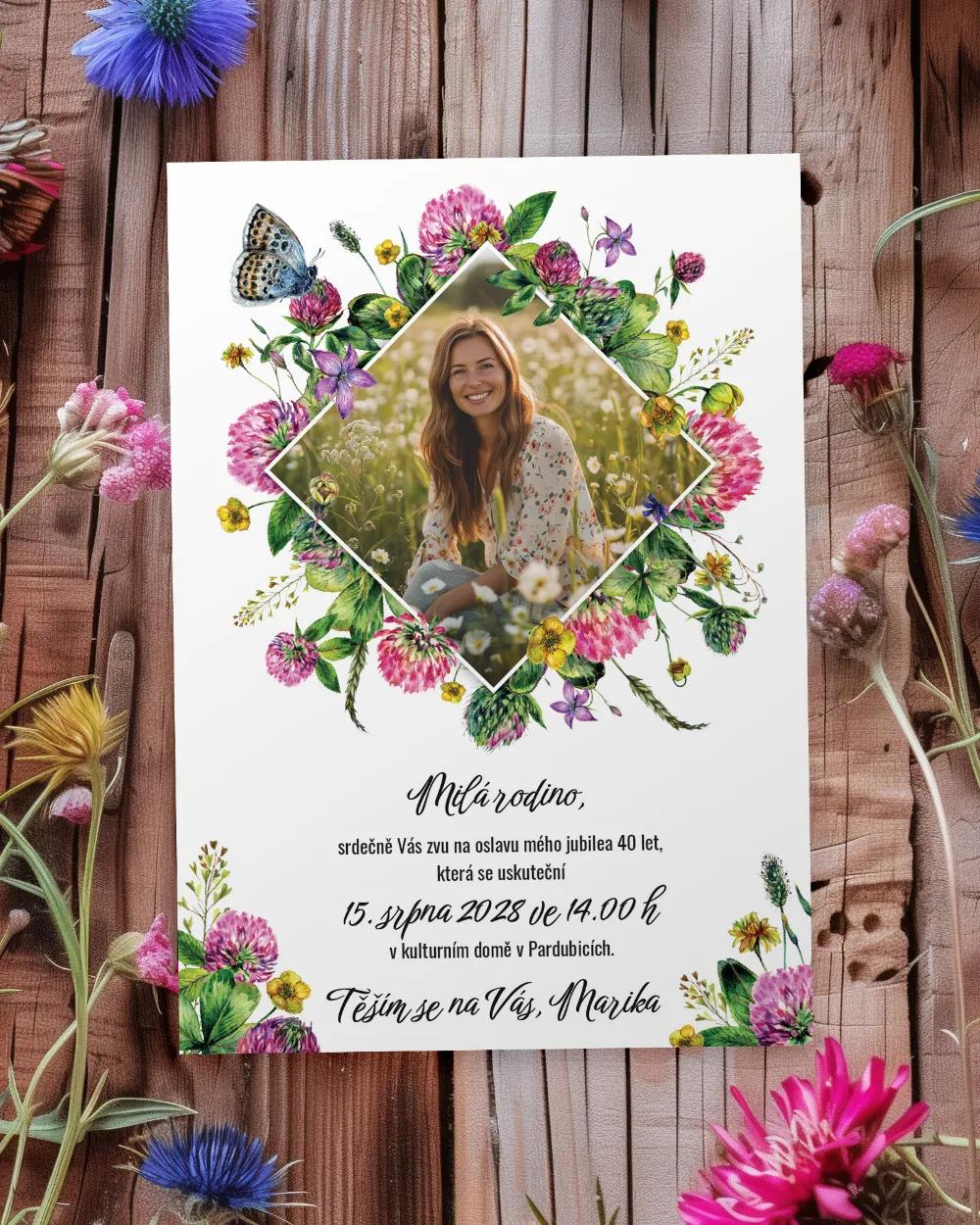 Pozvánka na narozeniny s fotkou Polní květiny 05