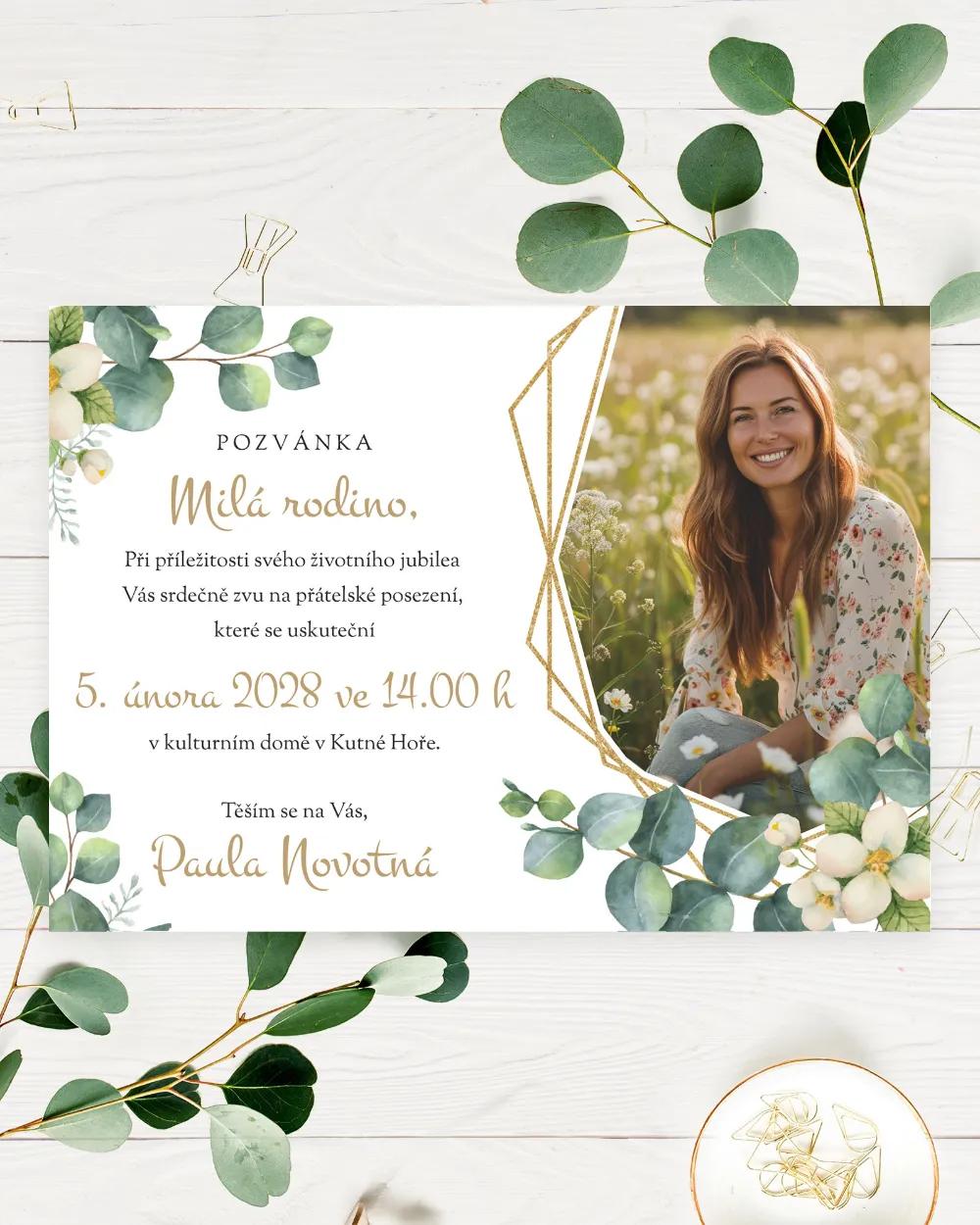 Pozvánka na narozeniny s fotkou Greenery 03