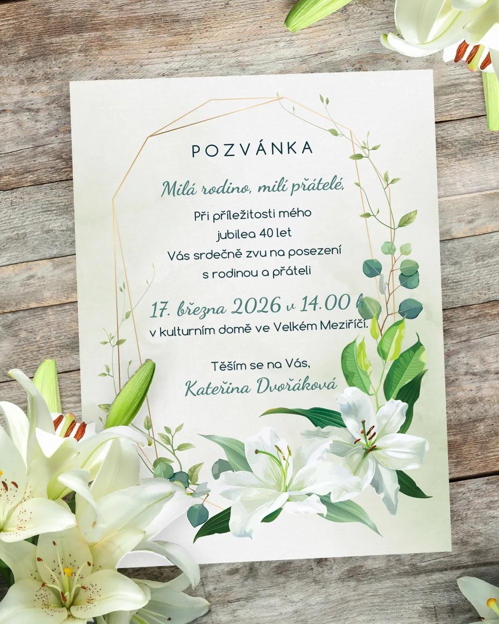 Pozvánka na narozeniny Bílé lilie