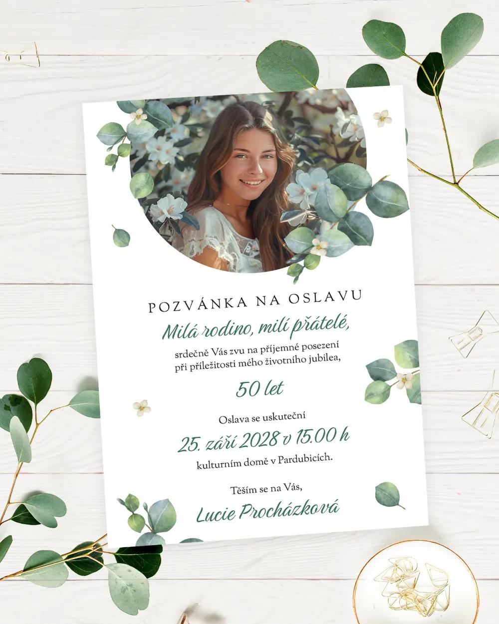Pozvánka na narozeniny s fotkou Greenery 04