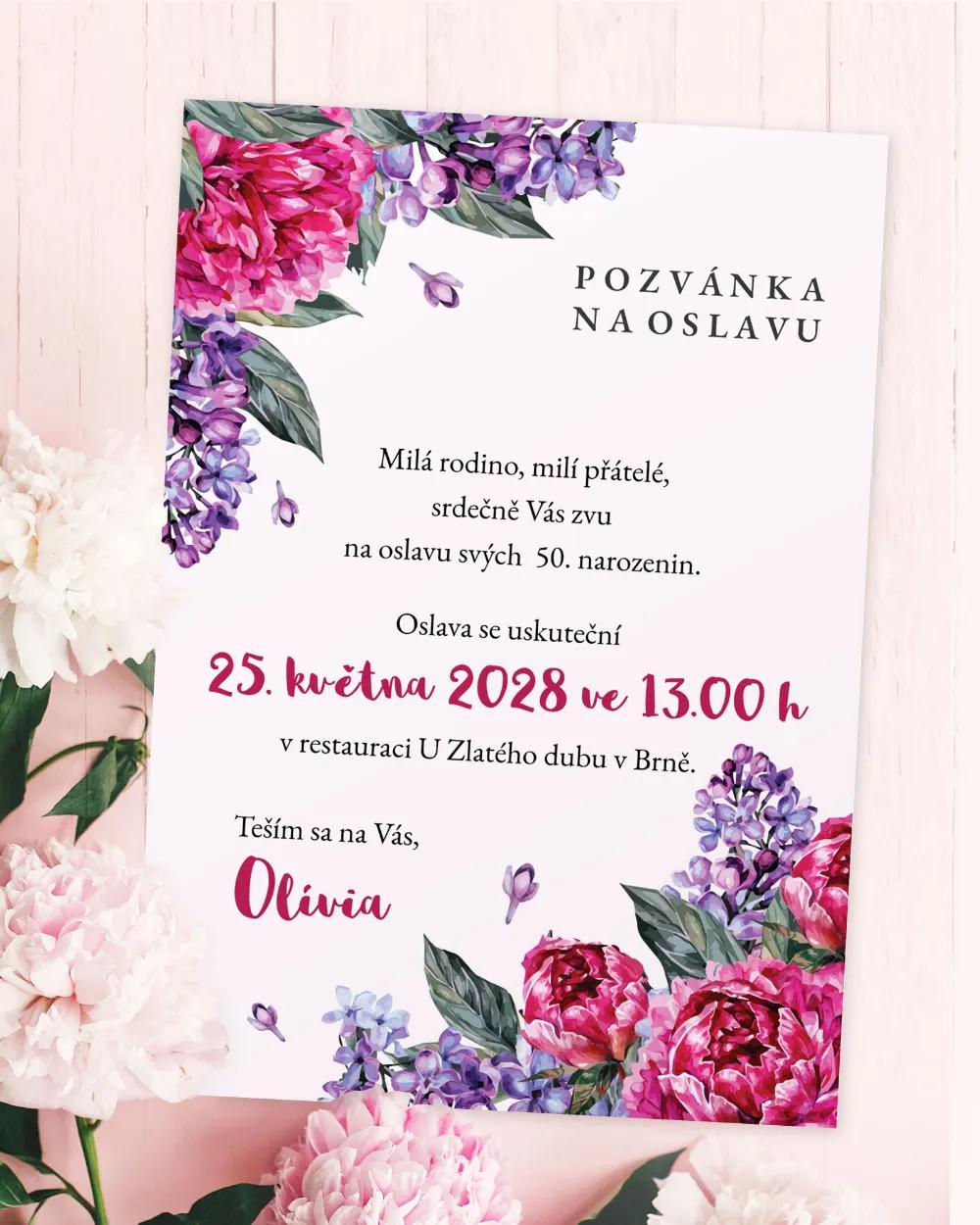 Pozvánka na narozeniny Pivoňky s šeříkem