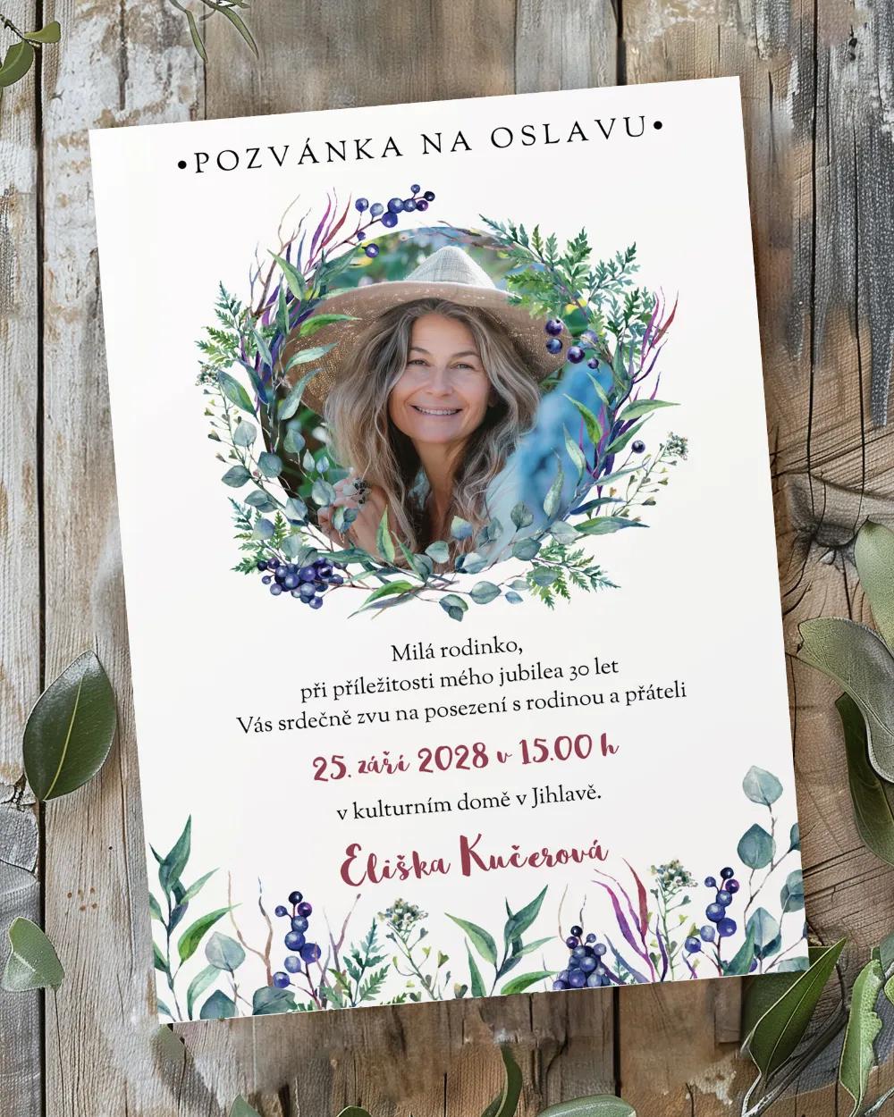 Pozvánka na narozeniny s fotkou Eukalyptus s bylinkami
