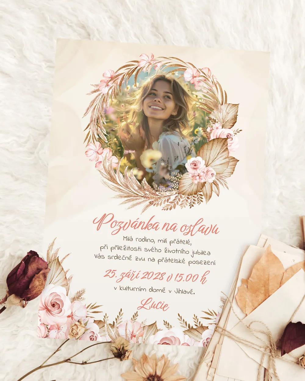 Pozvánka na narozeniny s fotkou Sušené květiny 01