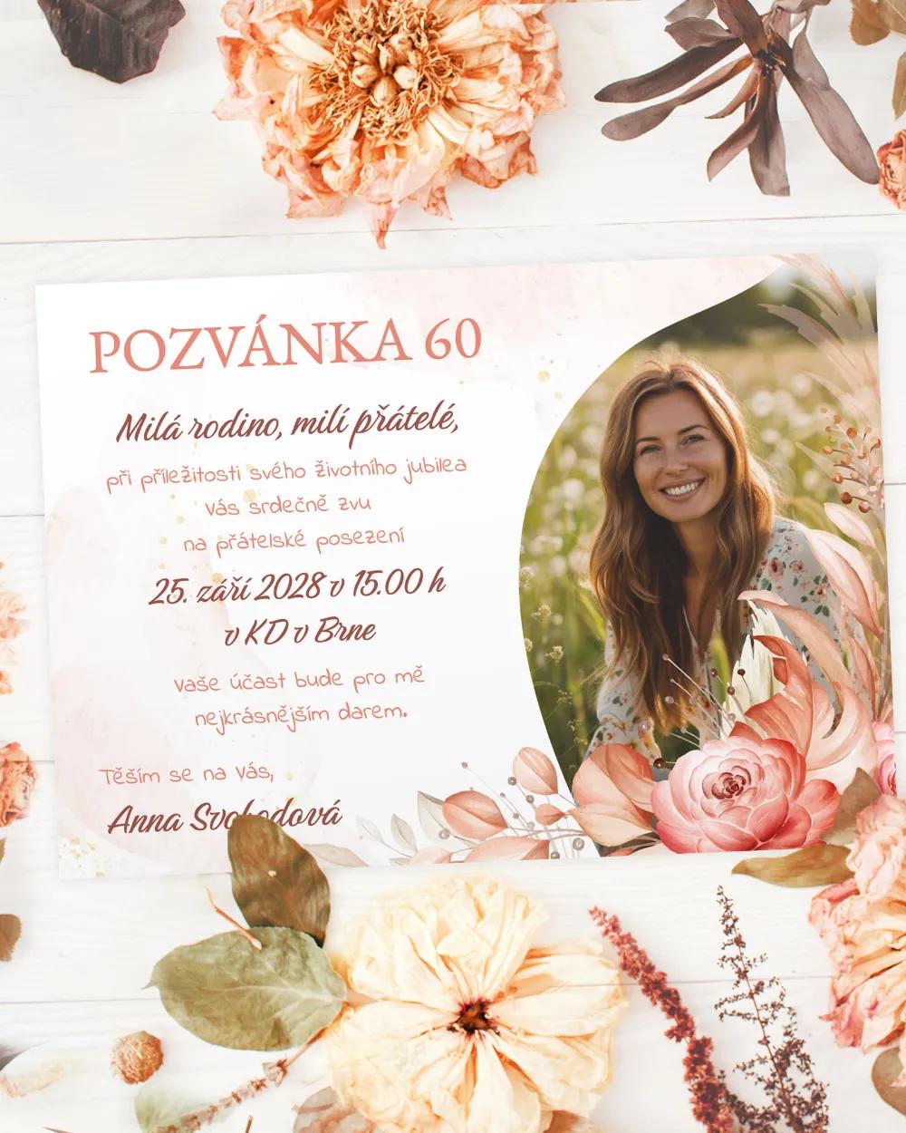 Pozvánka na narozeniny s fotkou Sušené květiny 02