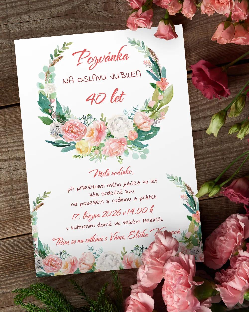 Pozvánka na narozeniny Věnec květin