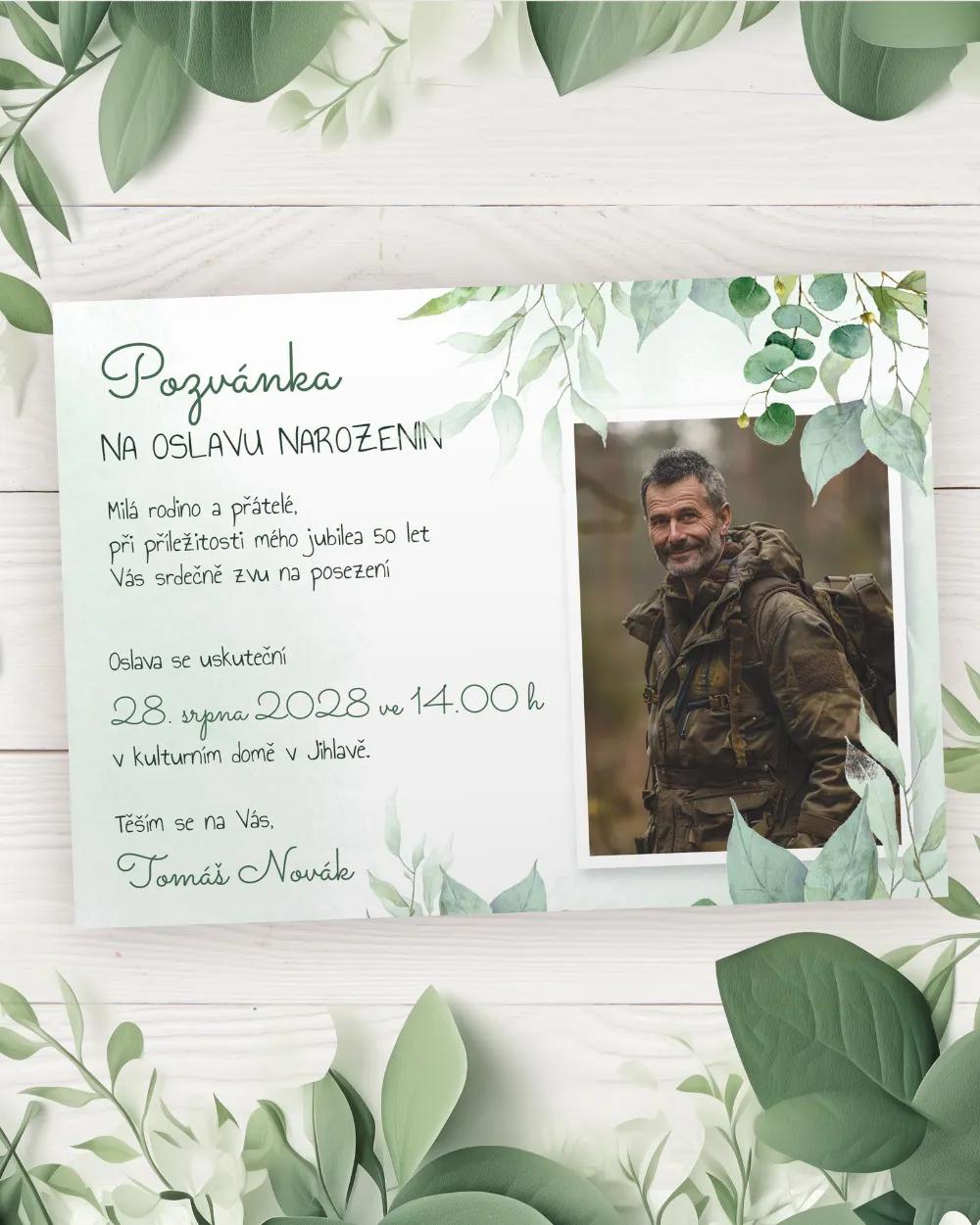 Pozvánka na narozeniny s fotkou Greenery 05