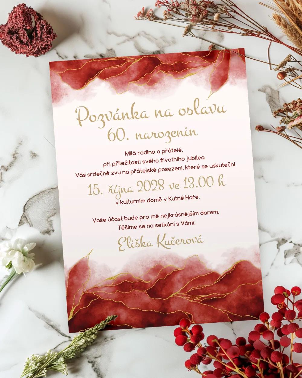 Pozvánka na narozeniny Abstrakt 03 bordó