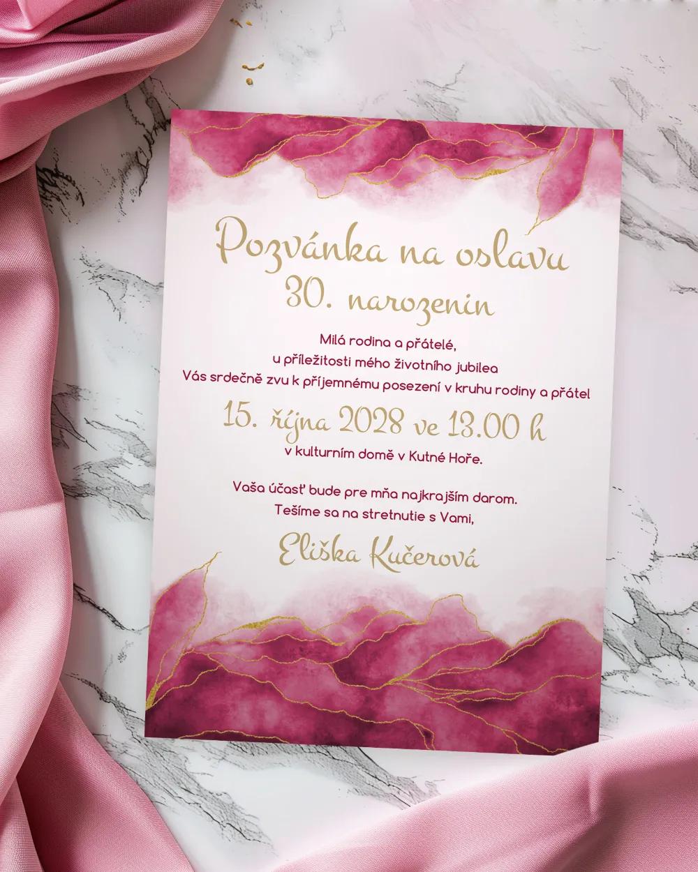 Pozvánka na narozeniny Abstrakt 03 růžová