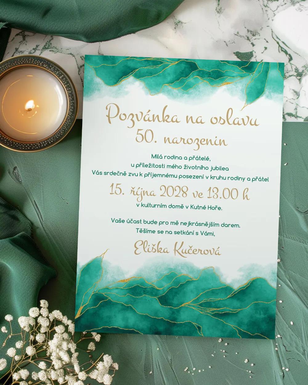 Pozvánka na narozeniny Abstrakt 03 smaragdová