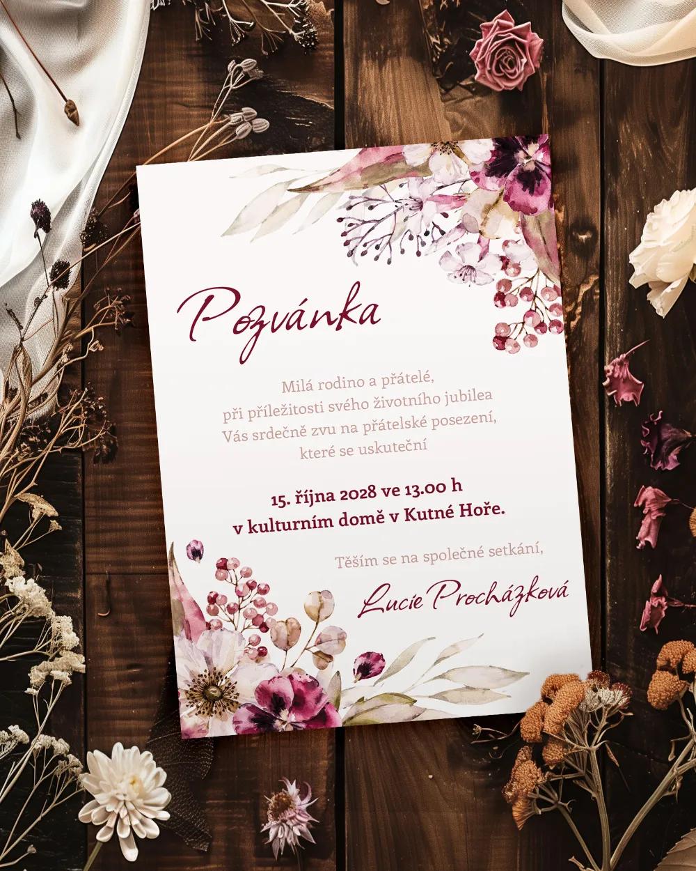 Pozvánka na narozeniny Kytice květin