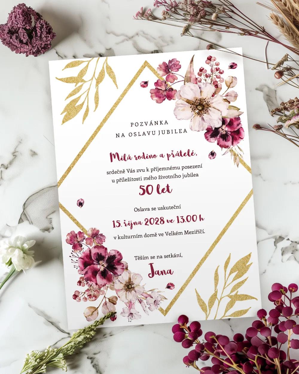 Pozvánka na narozeniny Rozkvetlé květiny 02