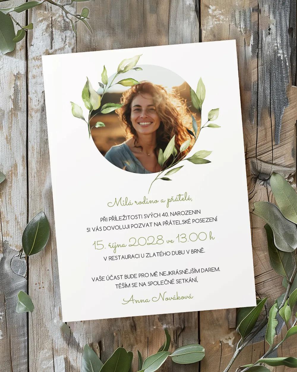 Pozvánka na narozeniny s fotkou Greenery 06