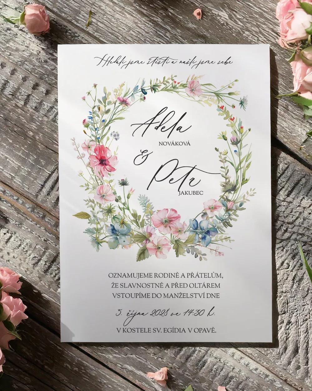 Svatební oznámení - Růžový věneček I